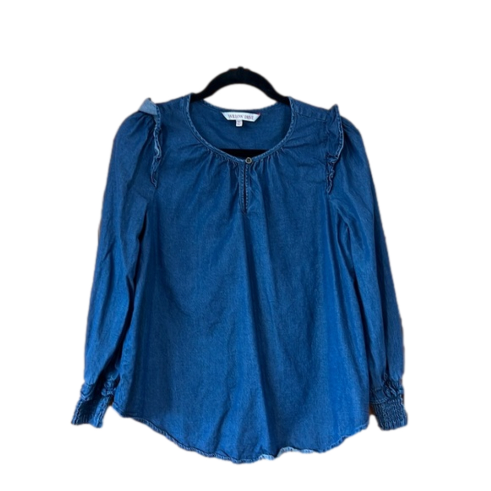 Willow Drive Chambray Blue Denim Ruffle Shirt Small